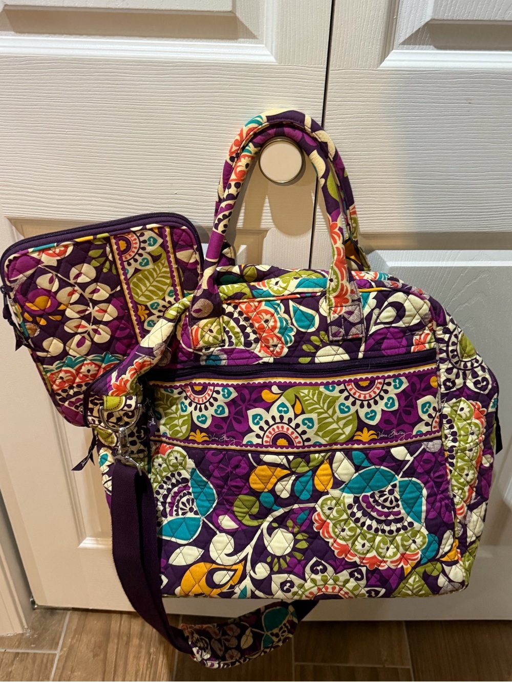 Vera Bradley crazy plum Quilted Floral Travel bag with tablet cover set pristine